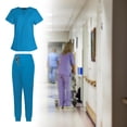 thumbnail image 1 of Uniforme de trabajo de enfermera, conjunto de médica para mujer, cómodo, transpirable, elegante para trabajadores de mascotas, blusa y pantalones , Azul, s Fernando pantalones médicos, 1 of 8