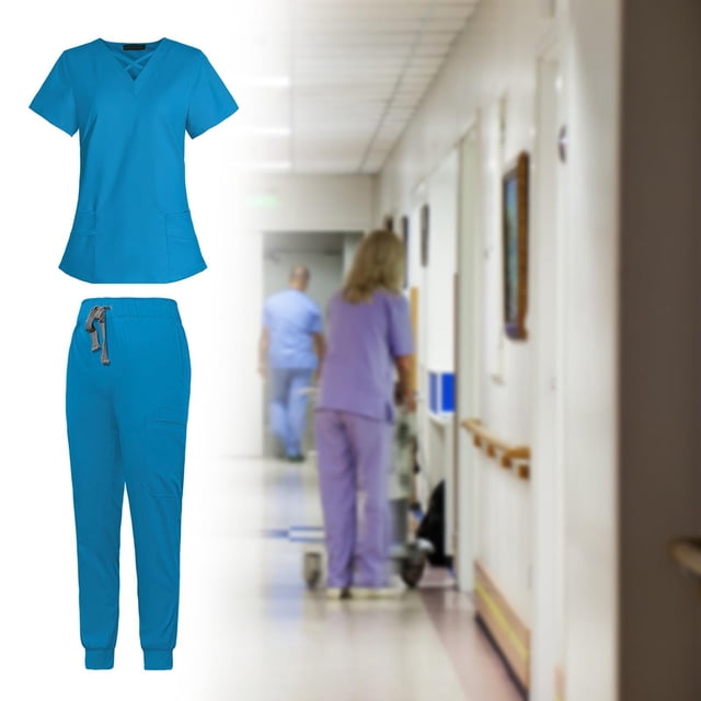 Uniforme de trabajo de enfermera, conjunto de médica para mujer, cómodo, transpirable, elegante para trabajadores de mascotas, blusa y pantalones , Azul, s Fernando pantalones médicos
