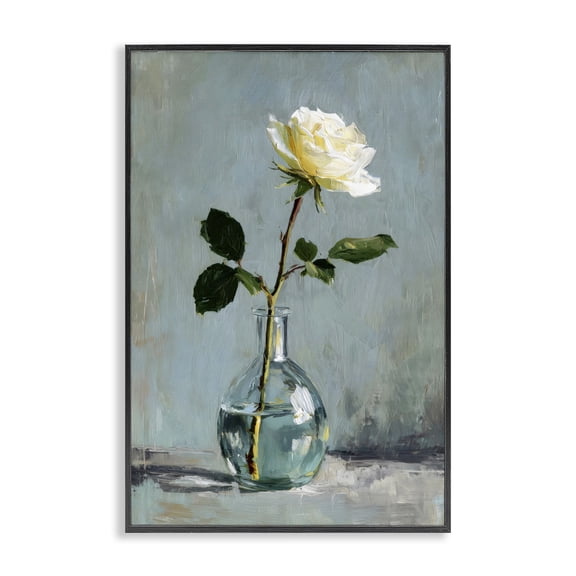 Stupell Industries Victorian Sweet White Rose in Vase Black Framed Giclee Art, 12 x 18, by Petals Prints Design