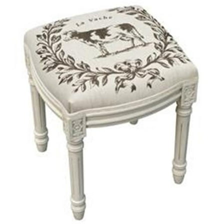 Cow Upholstered Wooden Vanity Stool, Antique White