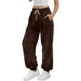 thumbnail image 3 of APEXFWDT Women's Fleece Lounge Pants Fuzzy Drawstring Cuffed Jogger Pants Winter Warm Pants for Neighborhood Walks,XXL,Brown, 3 of 5