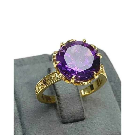 Women's Solitaire Ring 2CT Round Cut Amethyst 14K Yellow Gold Finish Silver -4