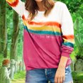 thumbnail image 2 of Womens Long Sleeve Crewneck Color Block Sweatshirt Tops Casual Striped Printed Loose Fit Shirts Blouses Tunic Tops, 2 of 7