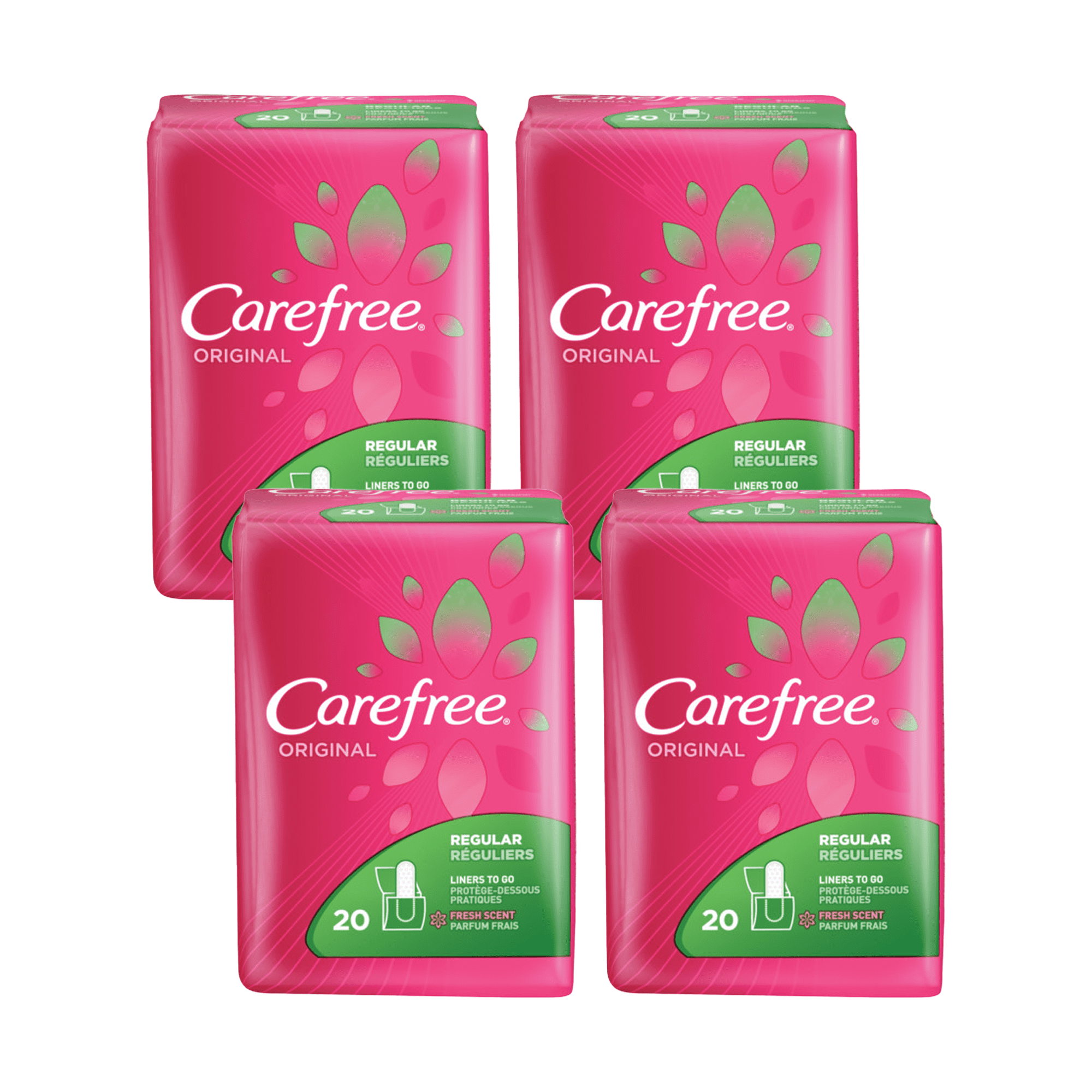 CAREFREE Original Regular To-Go Pantiliners, Fresh Scent 20 ea (Pack of 4)