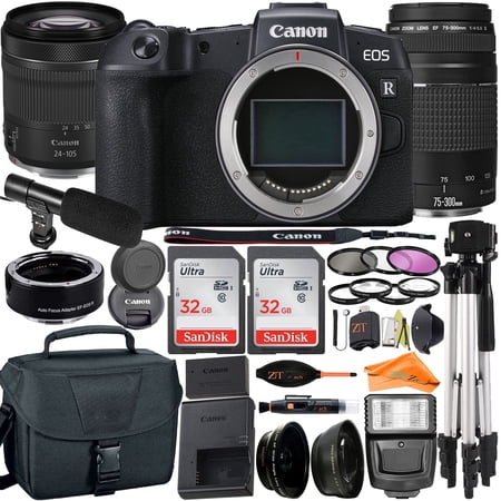 Canon EOS RP Mirrorless Camera with RF24-105mm + 75-300mm Lens + Mount Adapter + 2 Pack 32GB + ZeeTech Accessory (International Version)