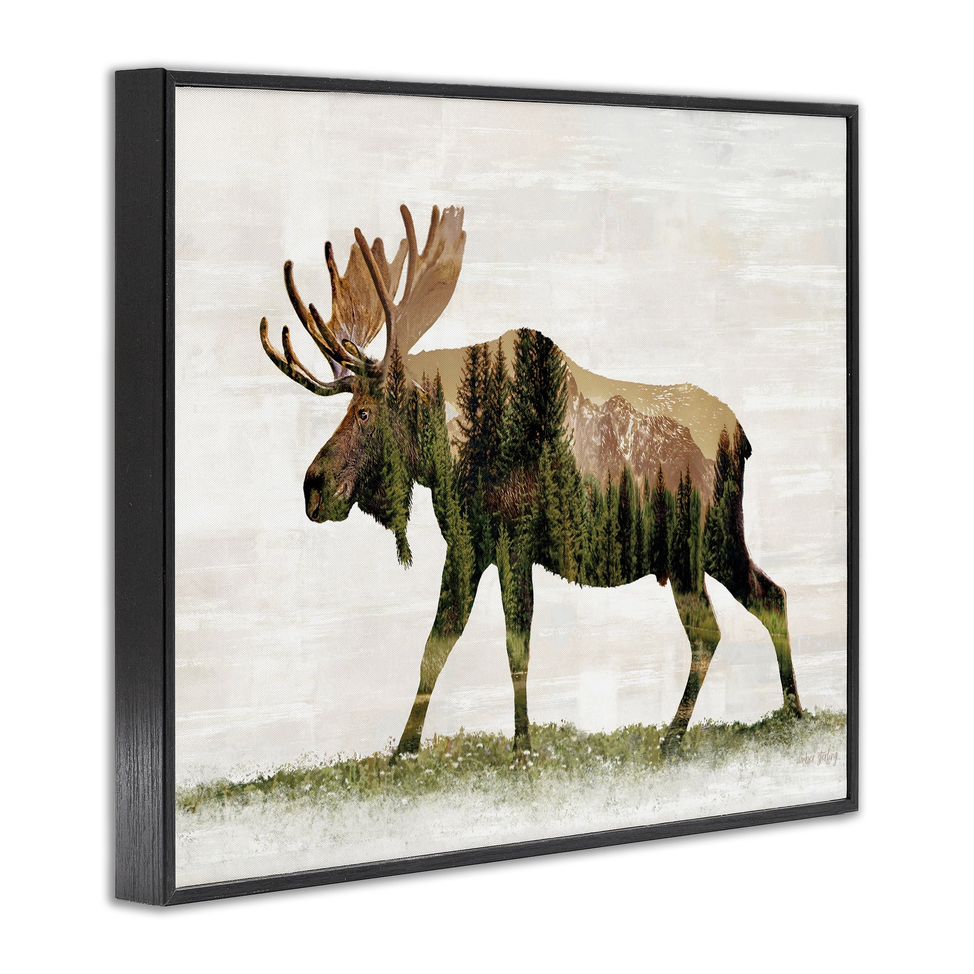 Stupell Industries Forest Pattern Moose Animals & Insects Painting Black Framed Art Print Wall Art, 30 x 24