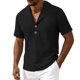 thumbnail image 5 of Ceisia Men's Solid Color Cotton Linen Casual Shirt Loose Shawl Collar Short Sleeve Top for Summer Black L Gifts, 5 of 6
