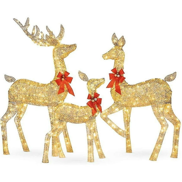 Ensemble Familial de 3 Pcs de Cerfs de Noël Lumineux pour Décoration Extérieure de Cour