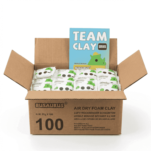 BUSAURUS Air Dry Foam Clay, 100 Pack, 25g White Pouches for Kids Classroom & Teachers