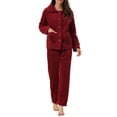thumbnail image 2 of INSPIRE CHIC Women's Fluffy Fleece Pajama Set Soft Warm Button Down Long Sleeve Sleepwear with Pockets S Red, 2 of 6