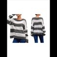 thumbnail image 3 of Suéter de Punto A Rayas para Mujer, Cuello Redondo, Otoño-Invierno, Larga, Bloque de Color Gris S, 3 of 7