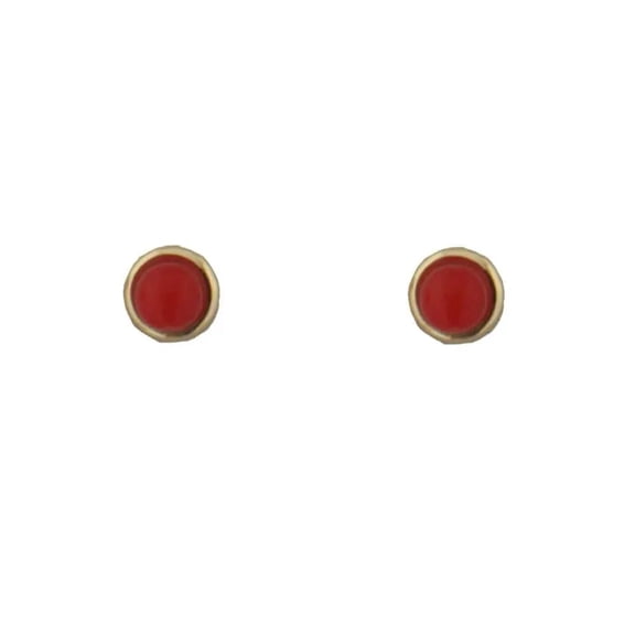 18K Solid Yellow Gold Coral Bezel Covered Screw back Earrings
