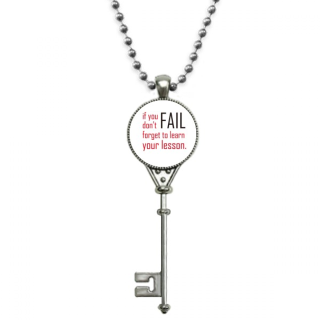 Quote If You Fail Don't Forget To Learn Your Lesson Pendant Vintage Necklace Silver Key Jewelry