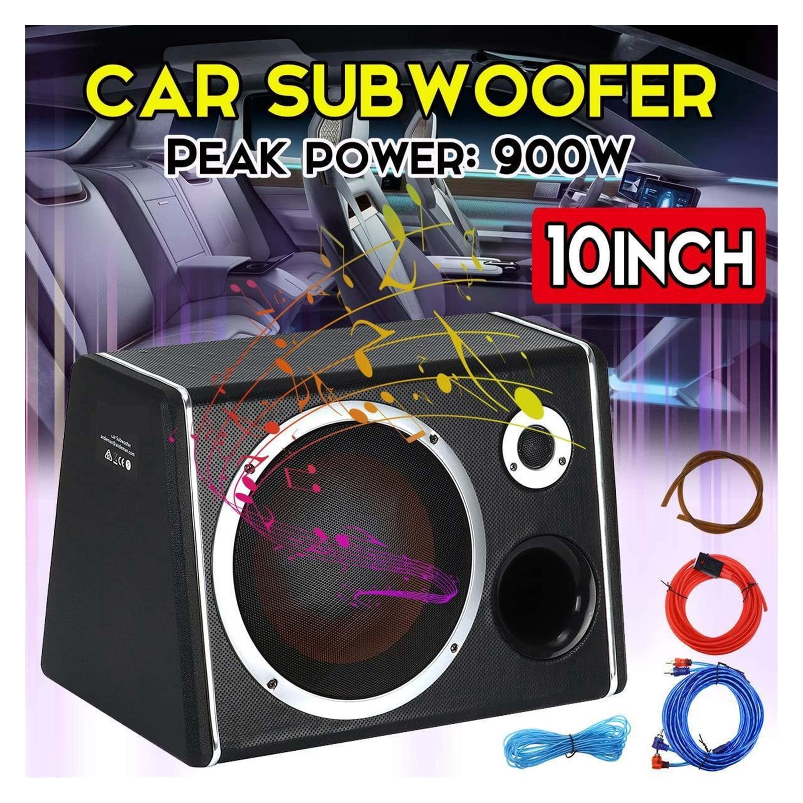 10inch 900W Car Subwoofer HIFI Slim Under-Seat Bass Powered Car Speaker Subwoofer Power Amplifier Speaker Processor ,Compact Circuitry