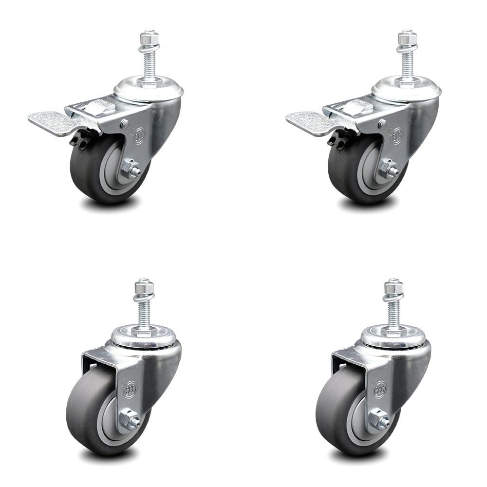 840 lbs Total Capacity Service Caster Brand Thermoplastic Rubber Swivel Threaded Stem Caster Set of 4 w/3 x 1.25 Gray Wheels and 3/8 Stems Includes 4 Swivel 