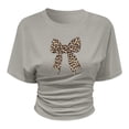 thumbnail image 4 of REDARER Girls Short Sleeve T-Shirt Leopard Print Bow Graphic Ruched Tie Waist Casual Summer Daily Tee,3-4 Years, 4 of 4