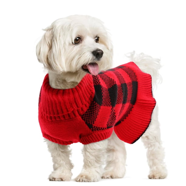 Jersey para perro LelePet, cálido, de cuello alto, a cuadros, rojo, talla M