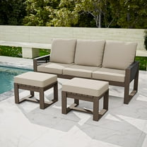 COOS BAY 3PCS Patio Conversation Sets, Natural Real Wood 3 Seater Sofa, Outdoor Solid Wood Chair with Cushion and Ottomans, for Garden, Backyard,  Beige