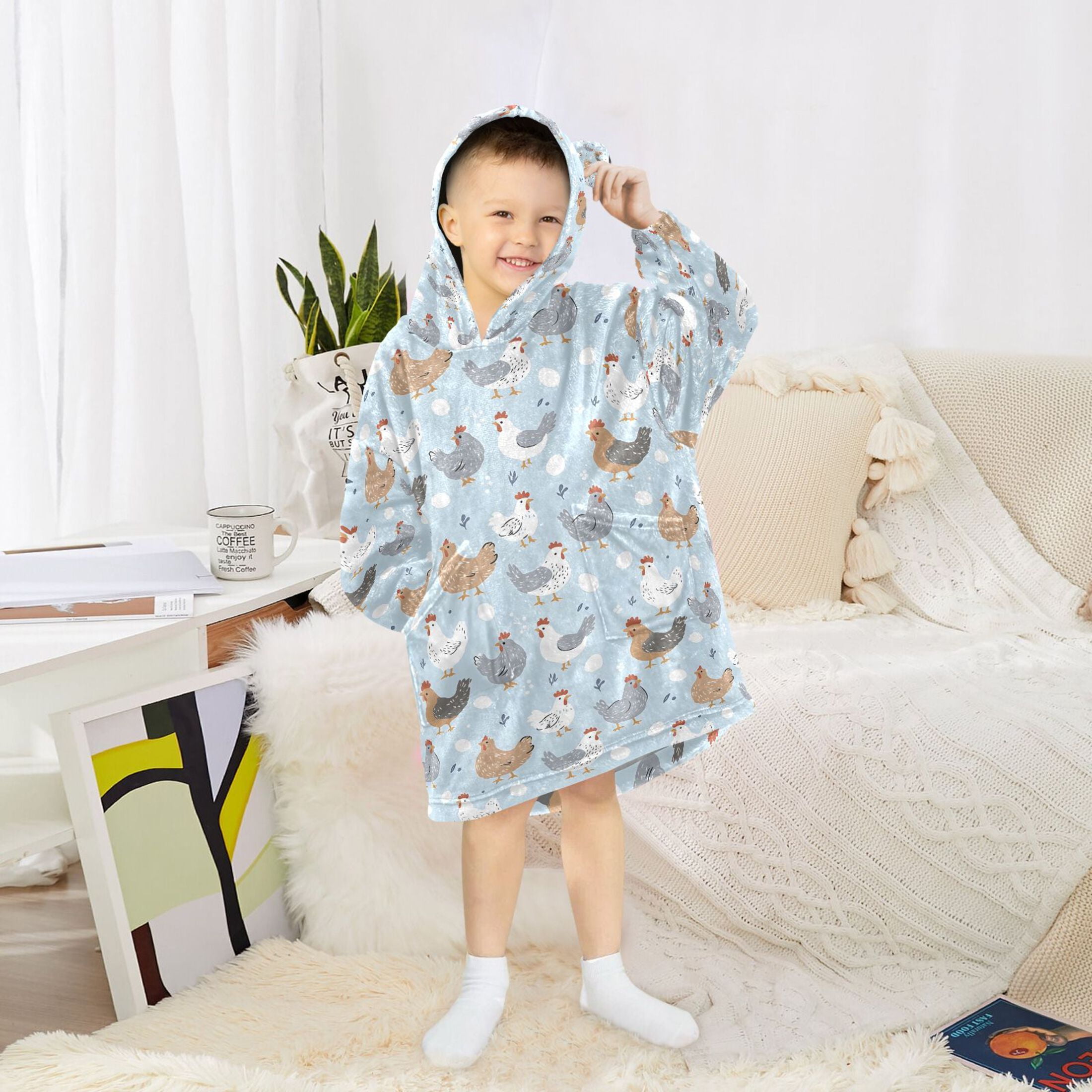 joogoo Blanket Hoodie for Cute Chickens Eggs Oversize Sweatshirt 3-14 YR L