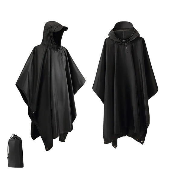 Yigetop Ponchos for Women, Hooded Portable Rain Poncho for Hiking Camping Fishing Ponchos Adult Black A