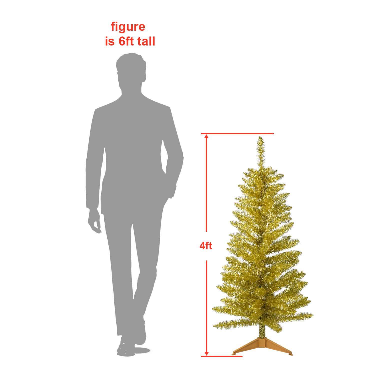4 Ft Gold Christmas Tree with 50 UL Lights, 122 PVC Tips, Prelit Artificial Holiday Tree for Indoor Decoration, Small Space, Tabletop, Apartment, or Office