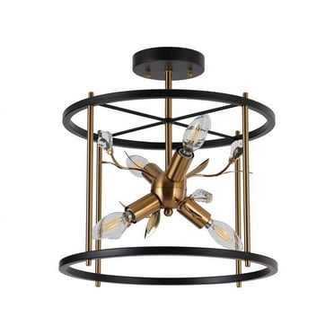 4-Light Black and Brass Semi Flush Mount Ceiling Light with Crystal Accents
