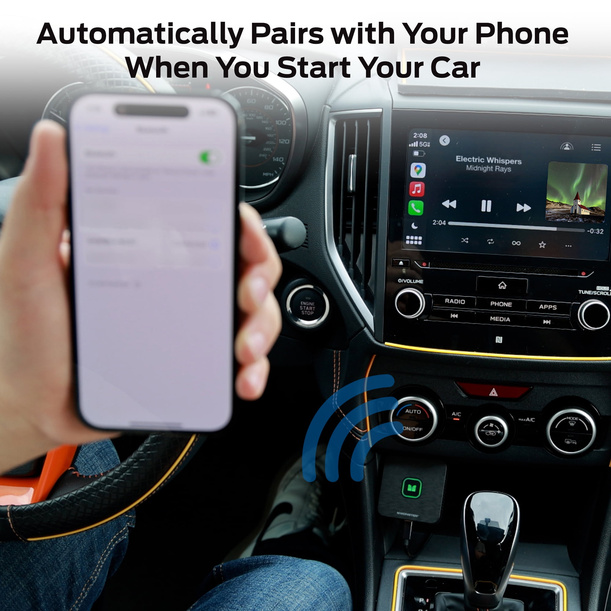 Monster Wireless Adapter for Apple CarPlay and Android Auto, Plug-and-Play