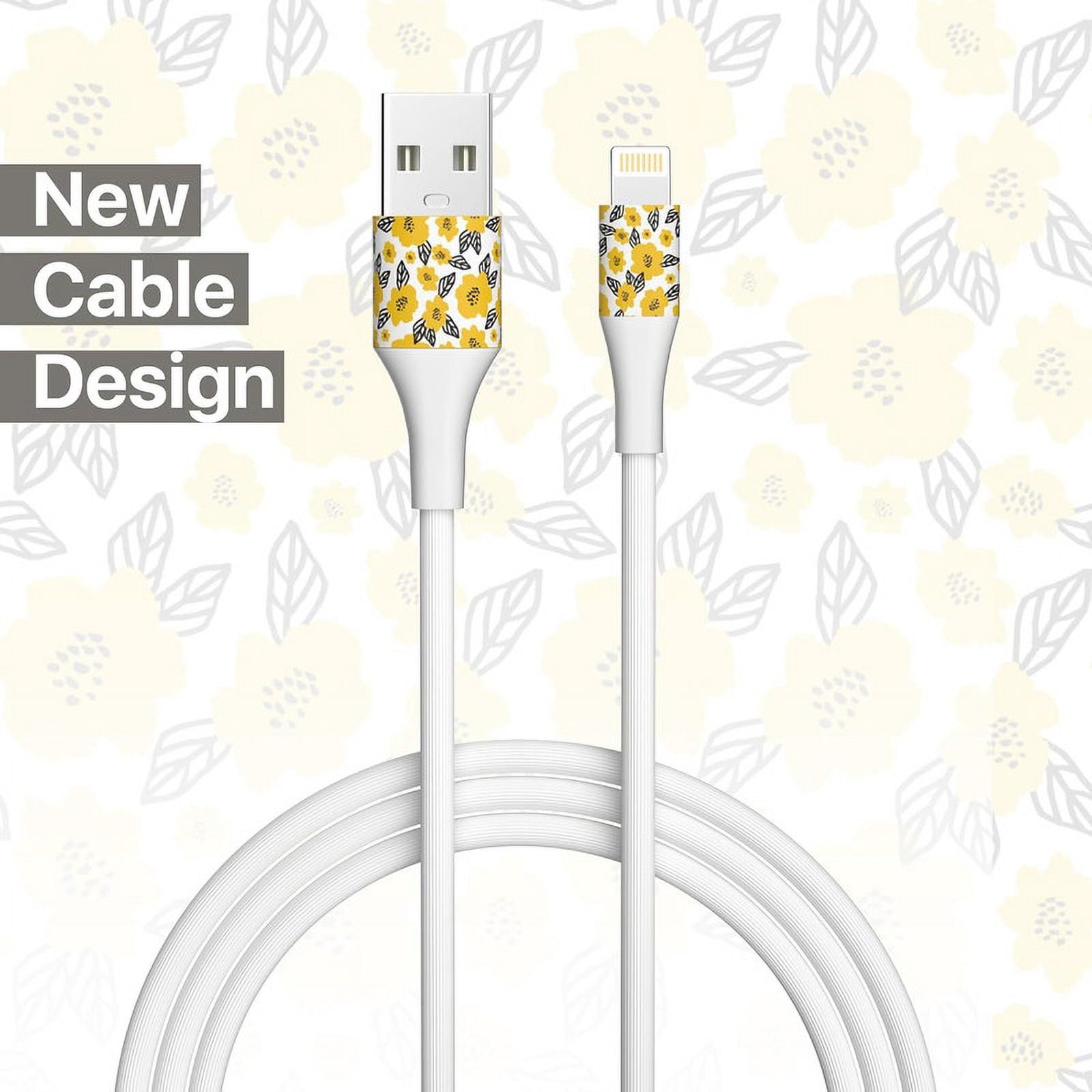 LAX Gadgets USB to Lightning Cable for iPhone, iPad, iPod – Floral Apple MFi Certified Lightning Cable - Durable Nylon Braided Fast Charging Cable - High Data Sync – 4 Feet (White)