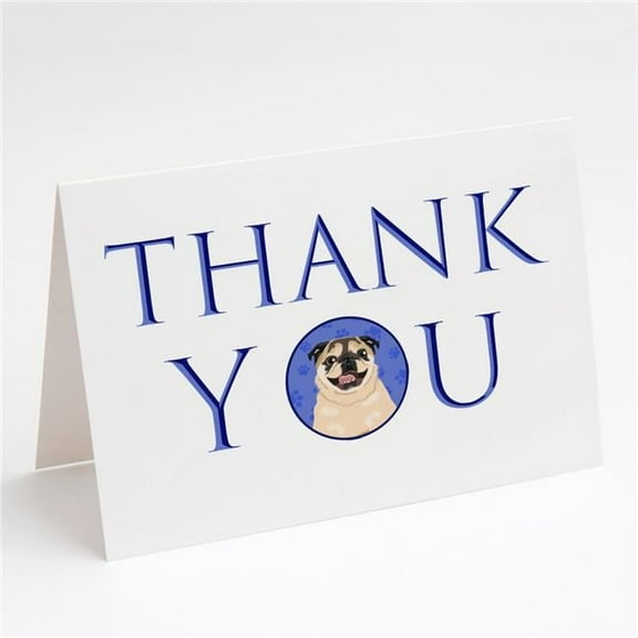 Pug Fawn #5 Thank You Greeting Cards and Envelopes Pack of 8 7 in x 5 in