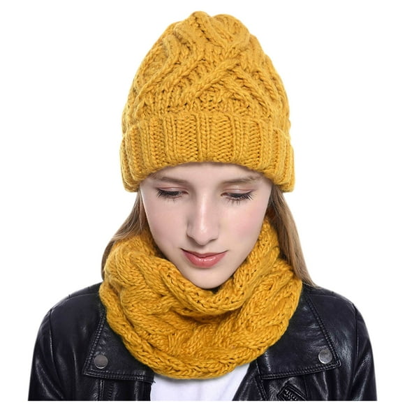 Clearance!Yoodem,hat and scarf set for women,beanie for women,Women's Hat Knit Cap Scarves With Circle Snow Winter,winter hat, D One Size
