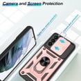 thumbnail image 2 of Samsung Galaxy S21 Case,Compatible with Samsung Galaxy S21 Case with HD Screen Protector with Slide Camera Cover, 360° Rotation Ring Kickstand [Military Grade] Case for Samsung S21,Rose Gold, 2 of 15