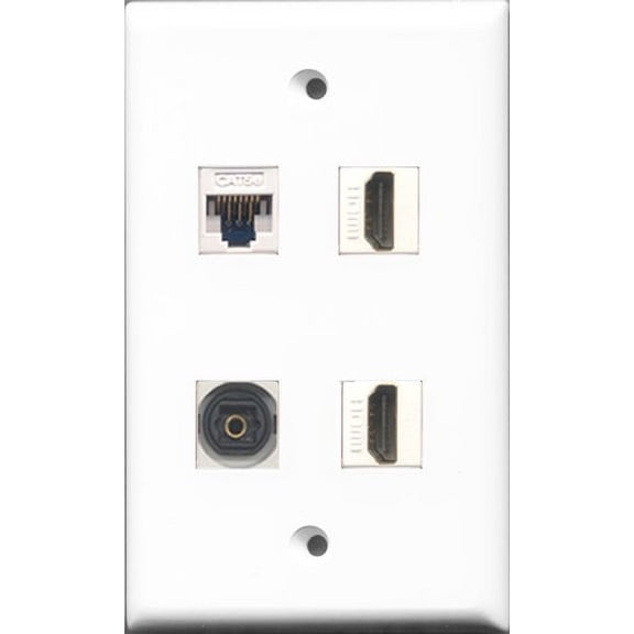 RiteAV - 2 Port HDMI and 1 Port Toslink and 1 Port Cat5e Ethernet White Wall Plate