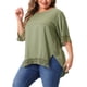 thumbnail image 4 of Blusas Casuales de Manga Corta de Encaje de Talla Grande para Mujeres Agnes Orinda, Cuello Redondo, 4X, Verde Ejército, 4 of 6
