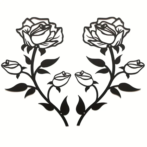 15"Black Metal Art Large Rose Flower Wall Decor, Ornament Wall Hanging Indoor Outdoor Home Bedroom Office, Decor