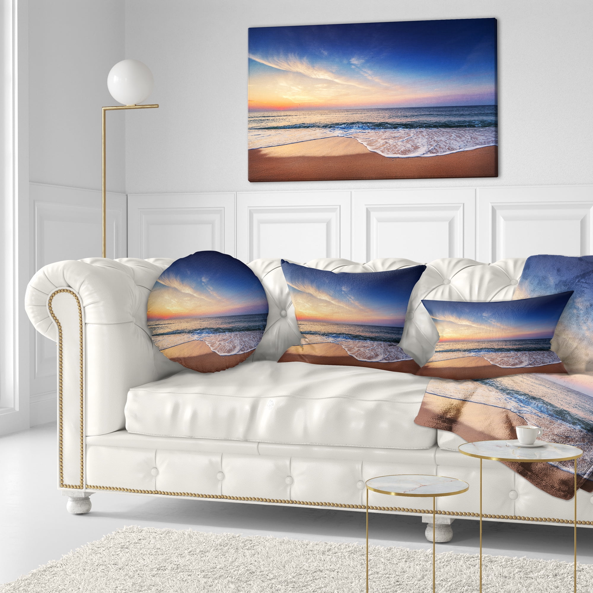 Designart Beautiful Blue Cloudscape Over Sea - Seashore Throw Pillow - 12x20