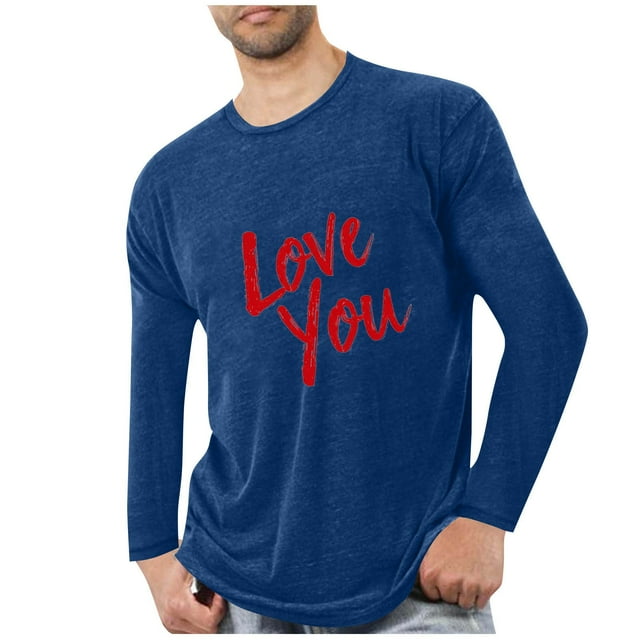 Lovzfmll Haut de Pyjama Athlétique à Manches Longues Col Rond Imprimé Cœur pour Hommes Bleu Foncé, 3TG