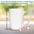 thumbnail image 5 of 10 Large Mocha Glossy Ceramic Coffee Mugs Set, 16 oz. - Stoneware, Smooth, Durable, C-handle - White, 5 of 5