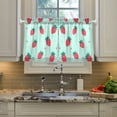 thumbnail image 2 of Yayeee Kitchen Curtains Tier Pair Light Filtering 27"x24" Rod Pocket Short Cafe Window Panel, Green Strawberry, 2 of 7