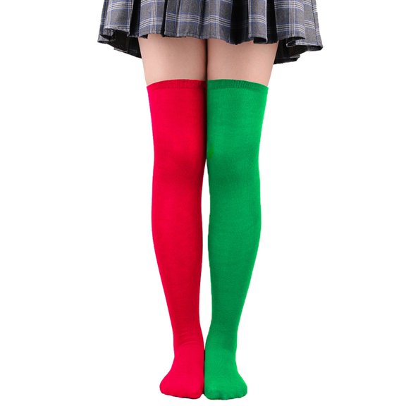 Harpily Womens Thigh High Stocking Two Tone Solid Color Over-the-Knee Christmas Themed Elastic Long Socks for Colorful Holiday Gifts
