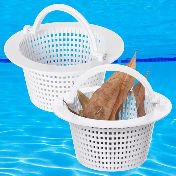 2 cestas para desnatador de piscina, cestas para desnatador de pared para piscina sobre el suelo con asas, cestas de repuesto de PP para piscina para eliminar hojas, insectos y desechos