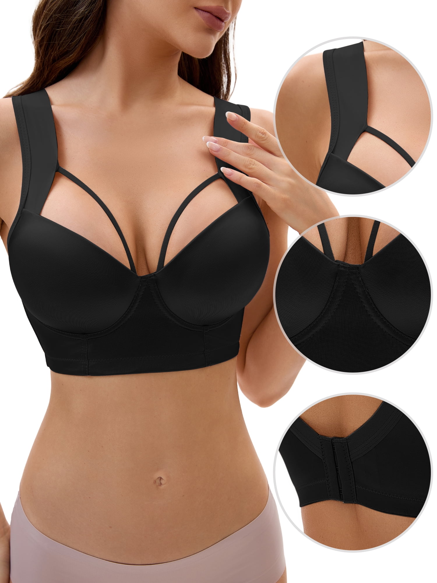Unique Bargains Women's Push Up Adjustable Wide Straps Bras C 36 Black
