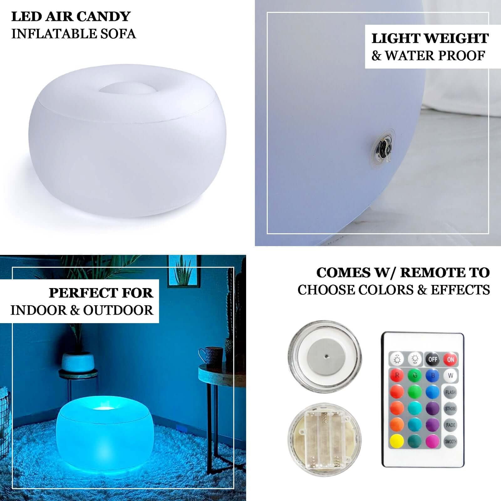 Efavormart 22" LED Light Up Inflatable Waterproof Ottoman Furniture, Illuminated Battery Operated With Remote Control