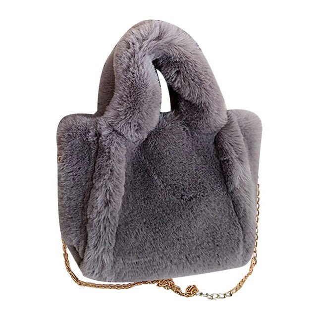 LinYooLi Sac Fourre-Tout en Fausse Fourrure Couleur Unie Automne Hiver Poignée Supérieure Doux Chaud Mode Portable Simple Décontracté pour Week-End Vacances