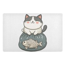 Yayeee Doormat for Indoor Entrance 32" x 20" Non Slippery Floor Rug, Beige Cute Cat