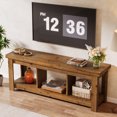 thumbnail image 4 of Tribesigns Brown TV Stand Fits TVs up to 70 in. Solid Wood 63 in. Long Farmhouse TV Console with 3 Open Shelves, 4 of 17