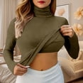 thumbnail image 2 of Curuila Long Sleeve Shirts For Women High Neck Slim Fit Solid Color Lightweight Casual Summer T Shirt Army Green Size M, 2 of 5