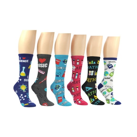 

Sock House Co. Teacher School Subject 6 Pair Pack Crew Socks
