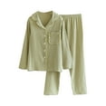 thumbnail image 1 of FAIWAD Womens Cotton Pajama Sets Long Sleeve Lapel Button Shirt and Wide Leg Pants Simple Breathable Set, 1 of 9