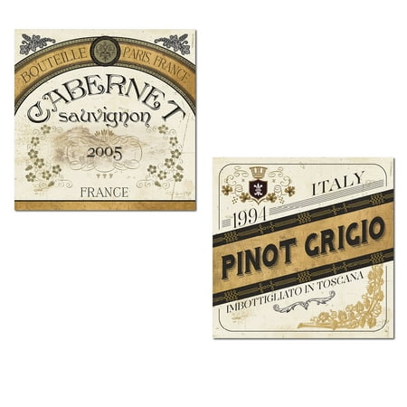 Beautiful Paris France Cabernet Sauvignon and Toscana Italy Pinot Grigio Wine Prints; Kitchen Decor by Pela Studio; Two 12x12in Paper