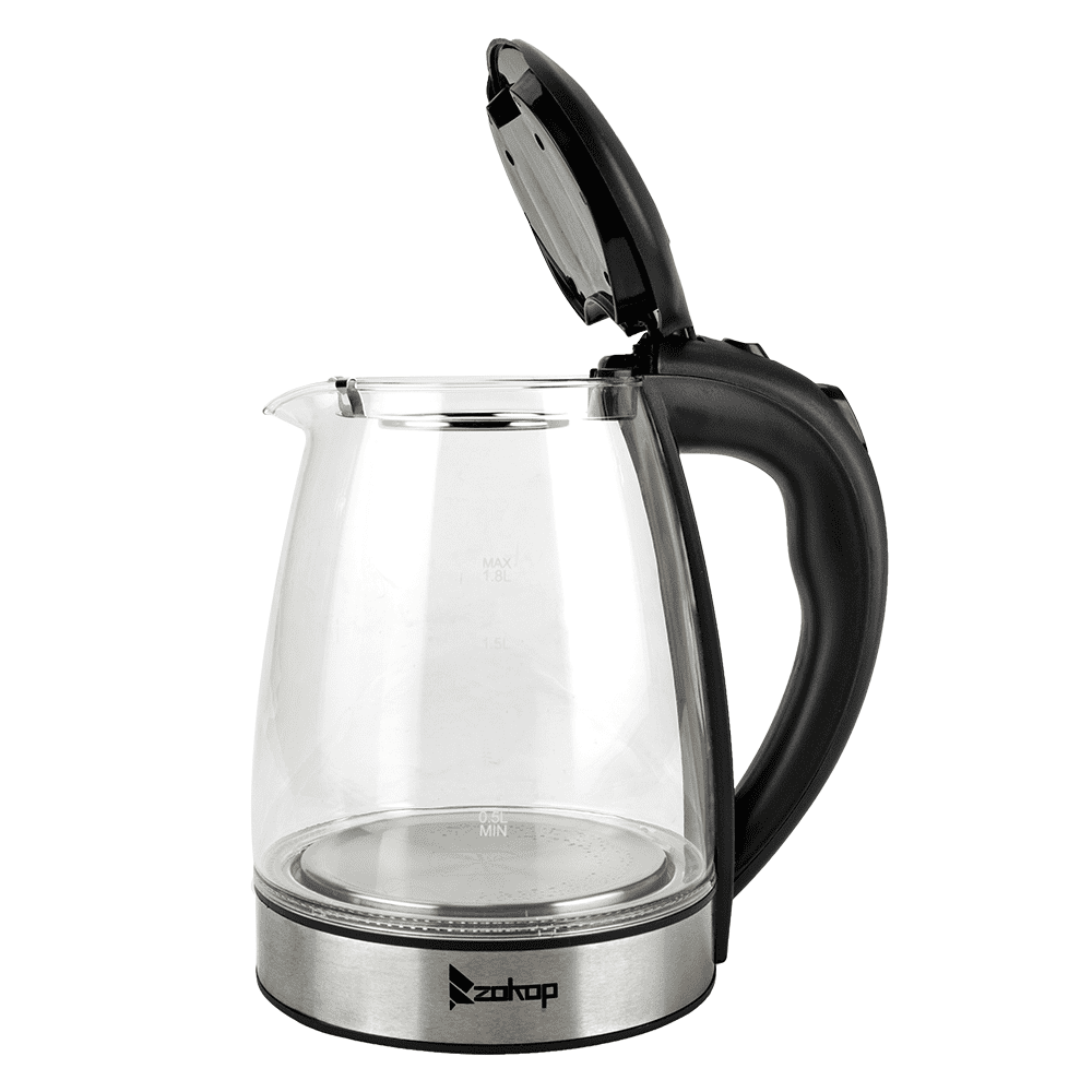 Tcbosik 1.8L Electric Kettle with LED Lights, 1500W Hot Water Boiler with Lid, Filter and 360° Rotation Base, BPA Free, Auto Shut Off, Boil-Dry and Overheat Protection, Black